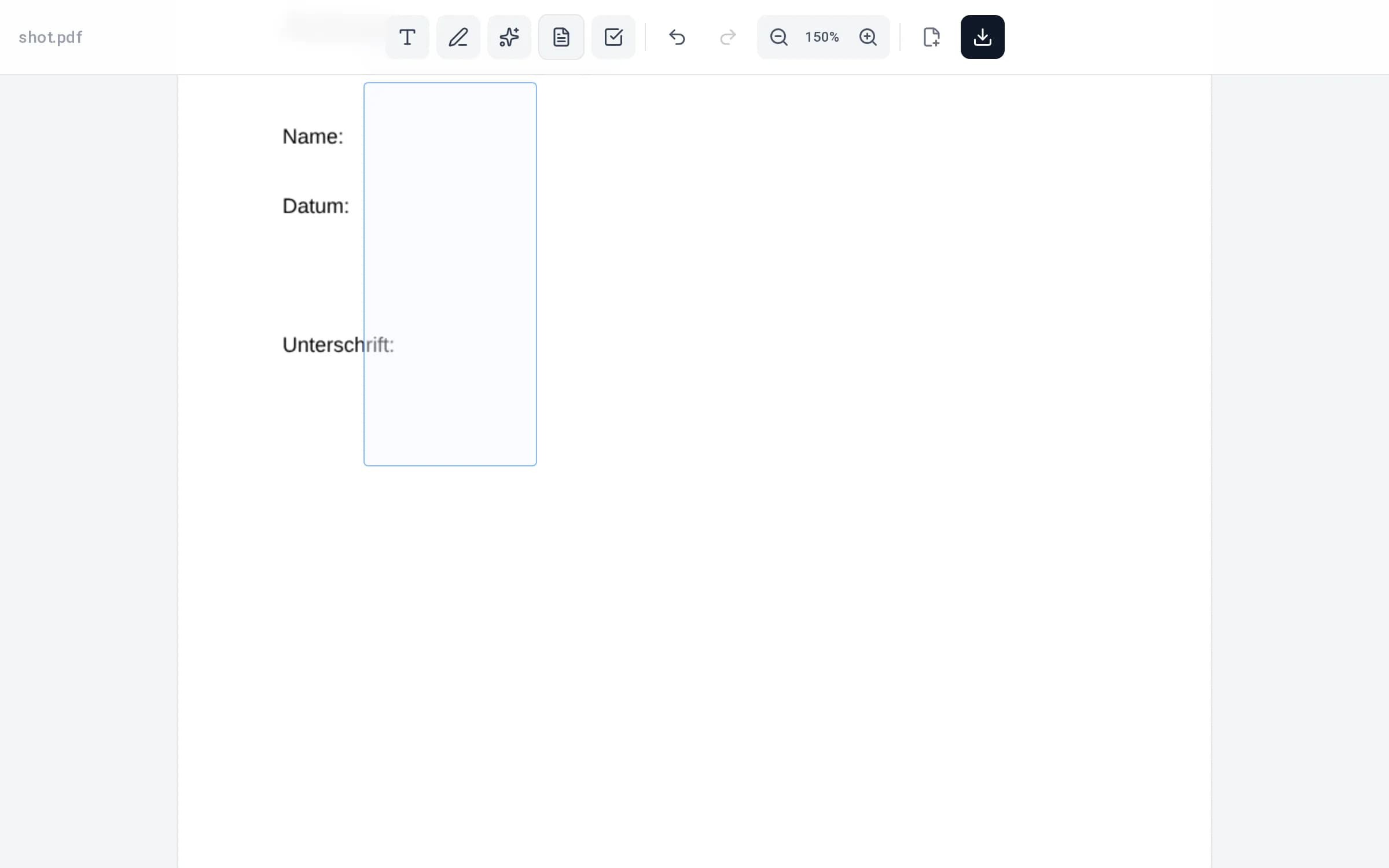 Der PDeF-Editor mit einem geöffneten Formular