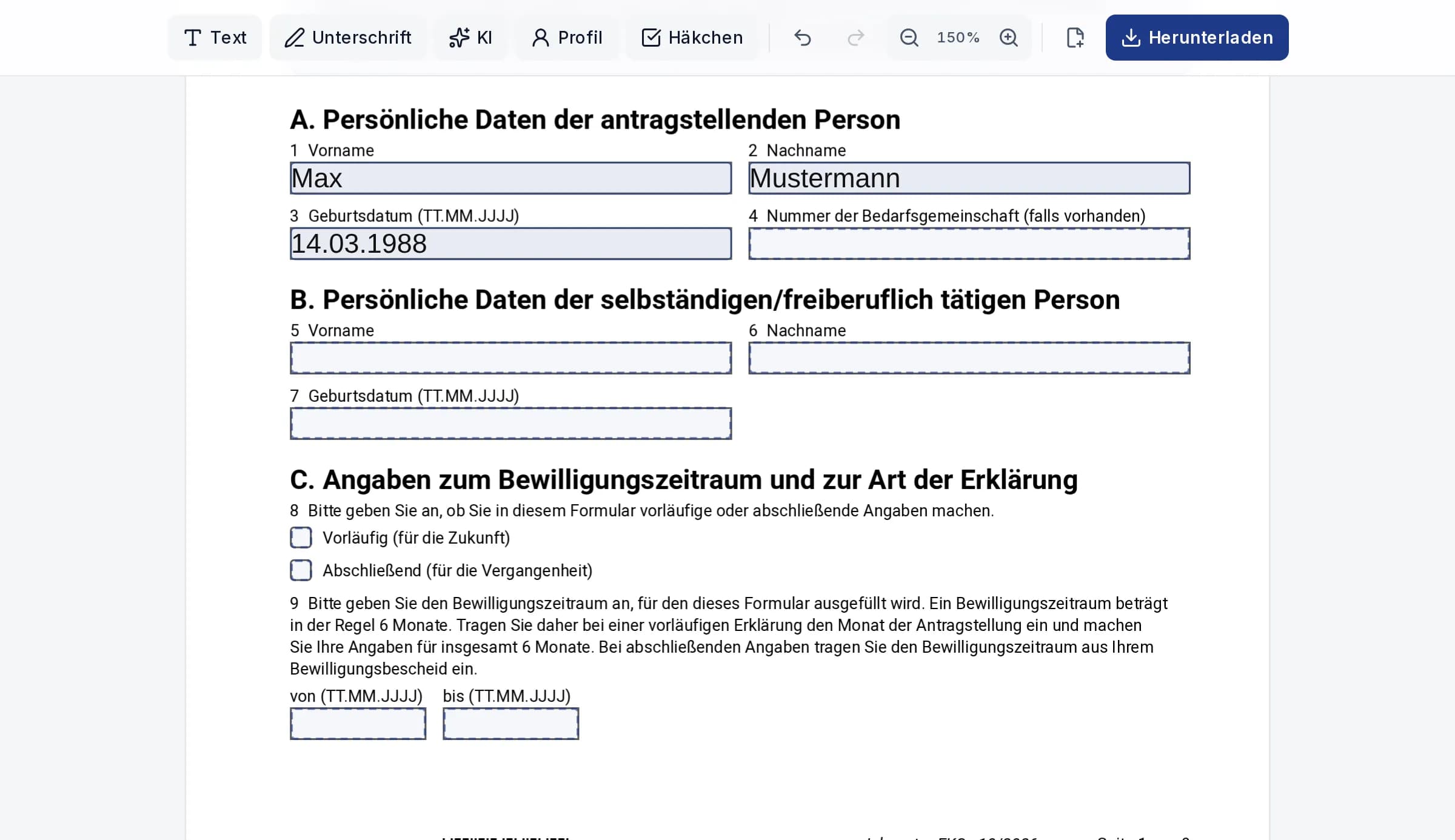 Der PDeF-Editor mit einem geöffneten Formular