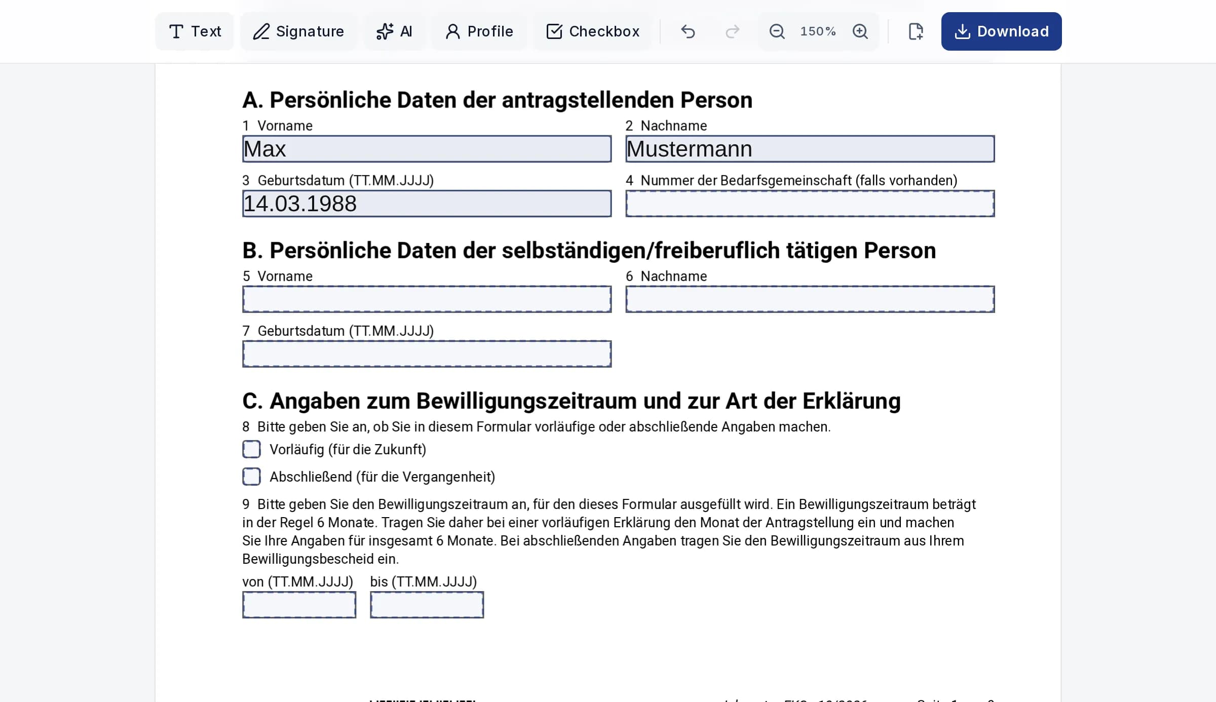 The PDeF editor with an open form